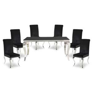 Bolero Black Glass Rectangular Dining Table With 6 Black Chairs