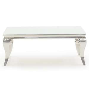 Bolero Glass Coffee Table 110cm In White With Metal Legs