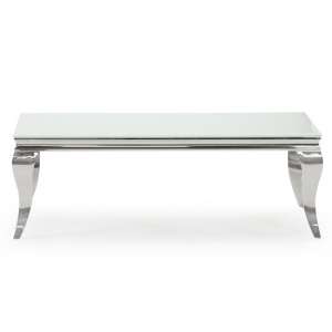 Bolero Glass Coffee Table 130cm In White With Metal Legs