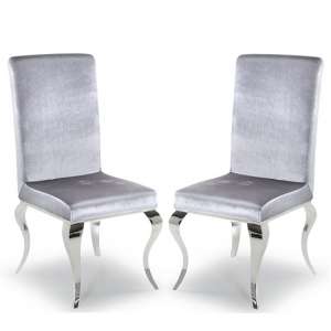 Bolero Dining Chair In Silver Velvet With Metal Legs In A Pair