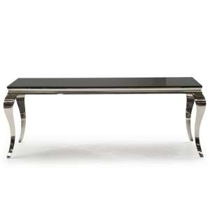 Bolero Glass Dining Table Large In Black With Metal Legs