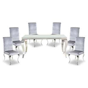 Bolero White Glass Rectangular Dining Table With 6 Silver Chairs