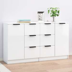Bolivar High Gloss Sideboard With 2 Doors 6 Drawers In White