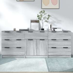 Bolivar Sideboard With 2 Doors 7 Drawers In Grey Sonoma Oak