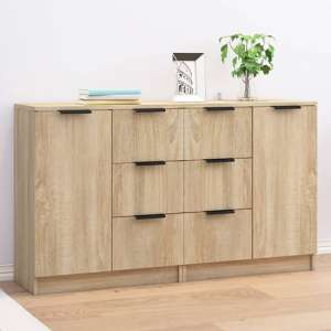Bolivar Wooden Sideboard With 2 Doors 6 Drawers In Sonoma Oak
