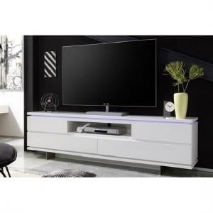 Boomer TV Stand In Matt White With 4 Drawers And LED Lighting