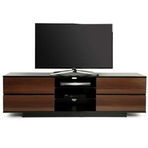Boone TV Stand In Black High Gloss With Walnut Gloss Drawers