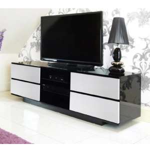 Boone TV Stand In Black High Gloss With White Gloss Drawers