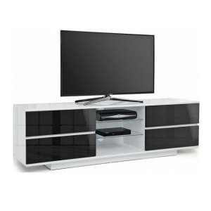 Boone TV Stand In White High Gloss With Black Gloss Drawers