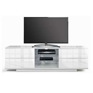 Boone Wooden TV Stand In White High Gloss With Four Drawers