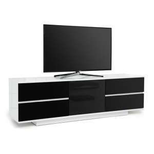 Boone Ultra TV Stand In White Gloss With Black Gloss Drawers