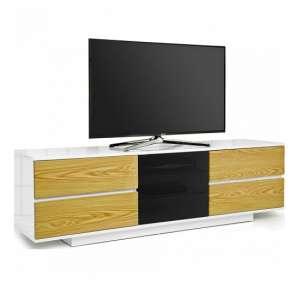 Boone Ultra TV Stand In White Gloss With Oak Gloss Drawers