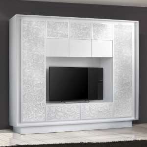 Borden Entertainment Wall Unit In White And Flowers Serigraphy