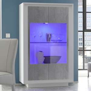 Borden LED Display Cabinet In Matt White And Cement Effect