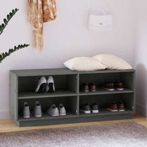 Boris Pinewood Shoe Storage Bench With Shelves In Grey