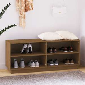 Boris Pinewood Shoe Storage Bench With Shelves In Honey Brown