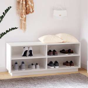 Boris Pinewood Shoe Storage Bench With Shelves In White