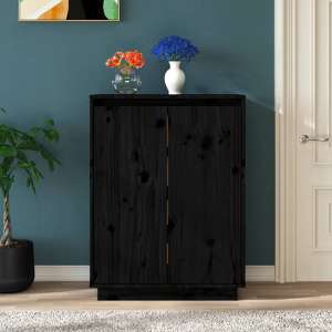 Boris Pinewood Shoe Storage Cabinet With 2 Doors In Black