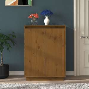 Boris Pinewood Shoe Storage Cabinet With 2 Doors In Honey Brown
