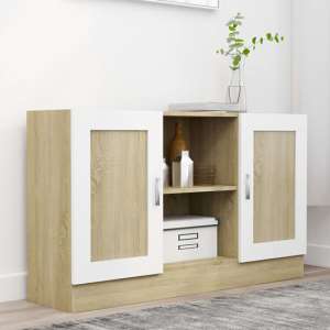Borna Wooden Sideboard With 2 Doors In White Sonoma Oak