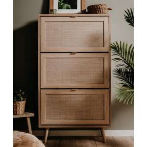 Borox Wooden Shoe Storage Cabinet With 3 Doors In Sonoma Oak