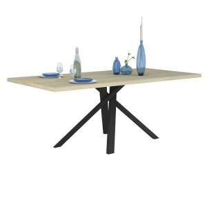 Boswell Wooden Dining Table In Oak With Black Metal Base