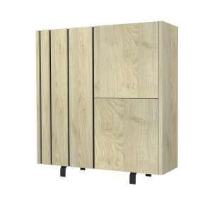 Boswell Wide Storage Cabinet In Oak With Black Metal Base