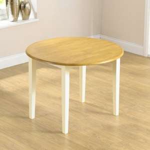 Botain Drop Leaf Extending Wooden Dining Table In Oak And Cream