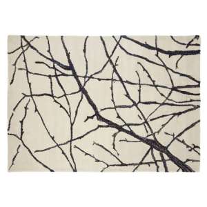 Botin Large Fabric Branch Print Rug In Ivory And Black