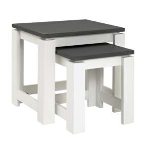 Bouse Wooden Set Of 2 Side Tables In White And Granite Effect