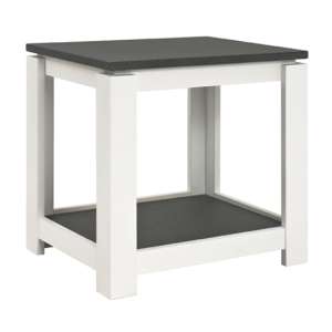 Bouse Wooden Side Table In White And Granite Effect