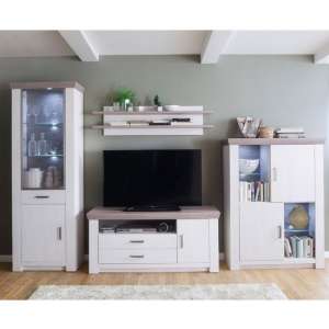 Bozen LED Living Room Set In Pine And White With Highboard