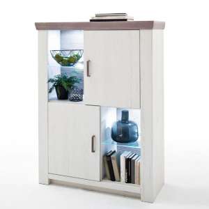 Bozen LED Wooden Highboard In Pine And White With 2 Doors