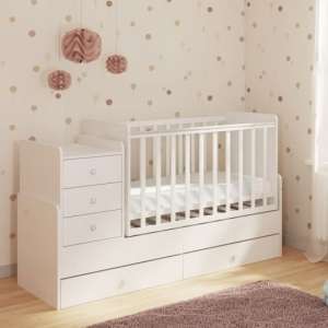 Braize Children Cot Bed In White With Changing Top And Mattress