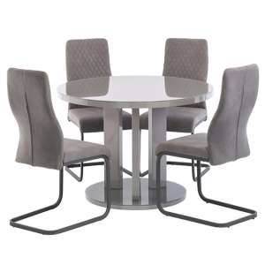 Brambee Glass Grey High Gloss Dining Table 4 Palmen Grey Chairs