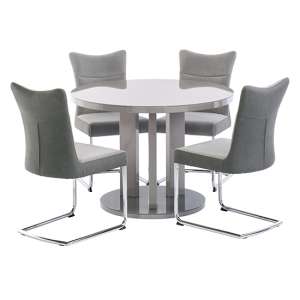 Brambee Glass Grey High Gloss Dining Table 4 Pasake Grey Chairs