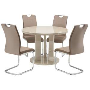 Brambee Glass Latte Gloss Dining Table 4 Aspin Latte Chairs
