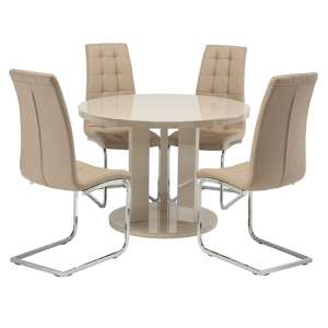 Brambee Glass Latte Gloss Dining Table 4 Moreno Grey Chairs