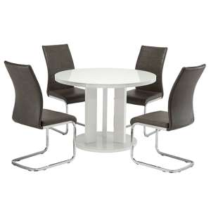 Brambee Glass White Gloss Dining Table 4 Joster Grey Chairs