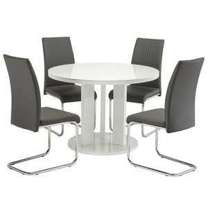 Brambee Glass White Gloss Dining Table 4 Montila Grey Chairs
