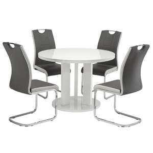 Brambee Glass White Gloss Dining Table 4 Samson Grey Chairs