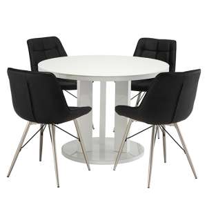 Brambee Glass White Gloss Dining Table 4 Serbia Black Chairs