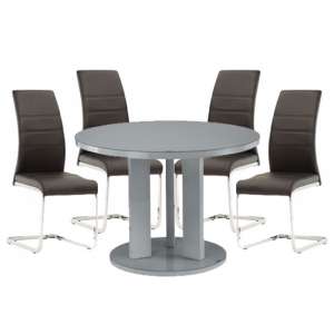 Brambee Grey Gloss Glass Dining Table And 4 Sako Black Chairs