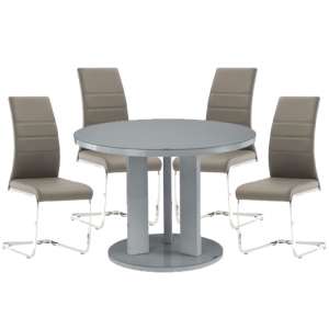 Brambee Grey Gloss Glass Dining Table And 4 Sako Grey Chairs