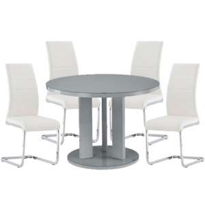 Brambee Grey Gloss Glass Dining Table And 4 Sako White Chairs