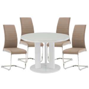 Brambee White Gloss Glass Dining Table 4 Sako Cappuccino Chairs