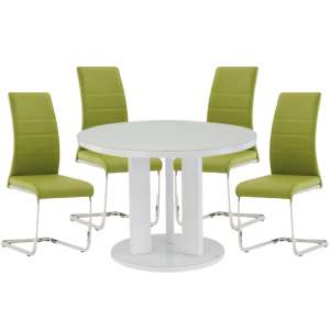 Brambee White Gloss Glass Dining Table And 4 Sako Green Chairs