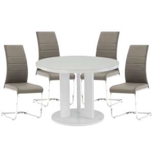 Brambee White Gloss Glass Dining Table And 4 Sako Grey Chairs