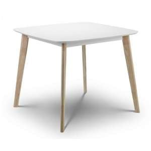 Calah Square Dining Table In White With Oak Effect Base
