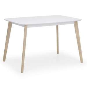 Briza Rectangular Wooden Dining Table In White With Oak Legs